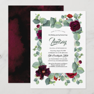 Eukalyptus Greenery Burgundy Floral Geburtstagspar Einladung