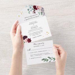 Eukalyptus Greenery Burgundy Floral Wedding All In One Einladung