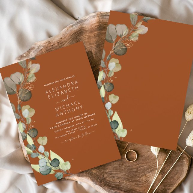 Eukalyptus Greenery Burnt Orange Elegant Wedding Einladung (Von Creator hochgeladen)
