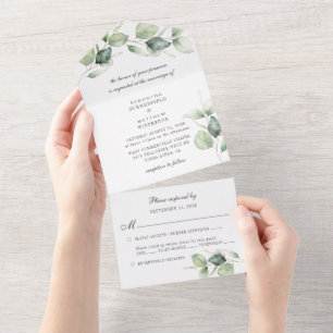 Eukalyptus Greenery Chic Botanische Hochzeit All In One Einladung