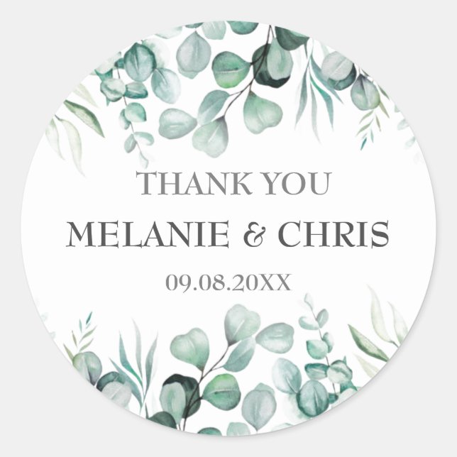 Eukalyptus Greenery Custom Boho Rustic Wedding Runder Aufkleber (Vorderseite)