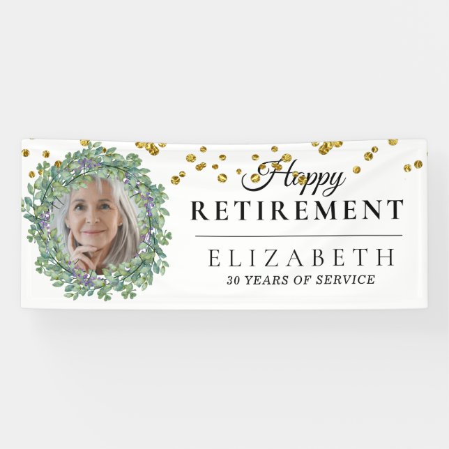 Eukalyptus Greenery Custom Foto Retirement Party  Banner (Horizontal)