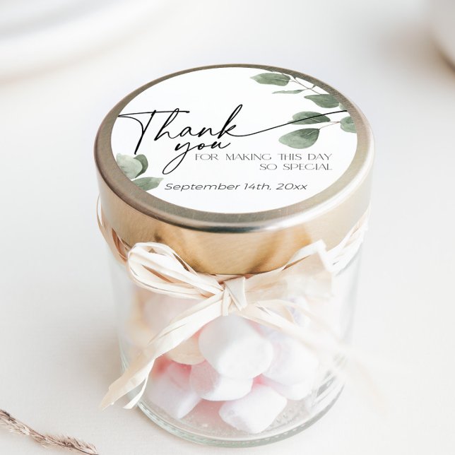 Eukalyptus Greenery Danke schön grün Runder Aufkleber (Greenery Eucalyptus Thank You Sticker in Sage Green)