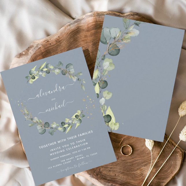 Eukalyptus Greenery Dusty Blue Elegant Wedding Einladung (Von Creator hochgeladen)