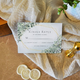 Eukalyptus Greenery Dusty Blue Geometric Wedding RSVP Karte