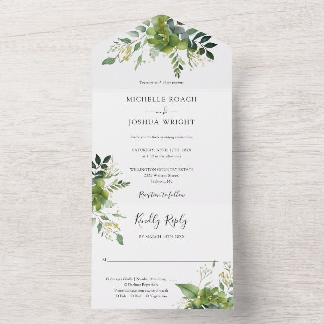 Eukalyptus Greenery Elegant Monogram Wedding All In One Einladung (Innen Boden)