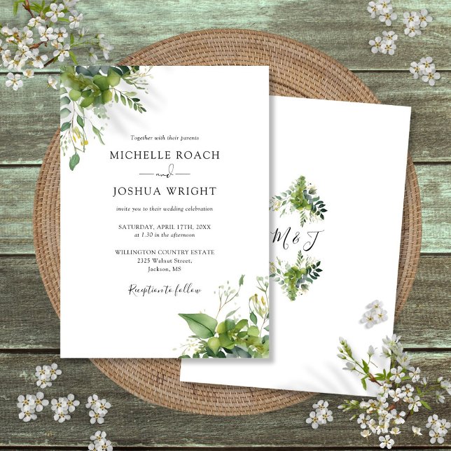 Eukalyptus Greenery Elegant Monogram Wedding Einladung (Eucalyptus Greenery Elegant Monogram Wedding Invitation)