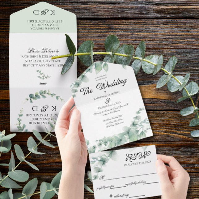 Eukalyptus Greenery Elegant Wedding All In One Einladung (Von Creator hochgeladen)