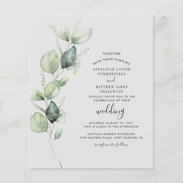 Eukalyptus Greenery Elegant Wedding Einladung (Vorderseite)
