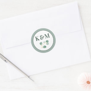 Eukalyptus Greenery Elegant Wedding Monogram Runder Aufkleber
