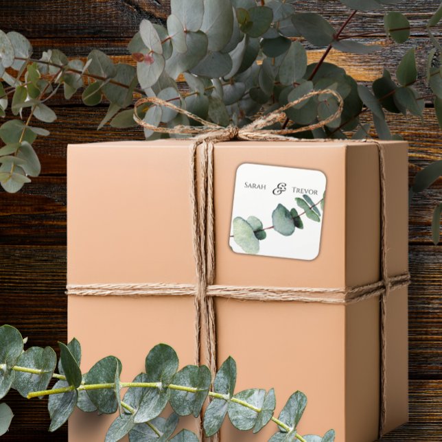 Eukalyptus Greenery Elegante Minimalistische Hochz Quadratischer Aufkleber (Von Creator hochgeladen)