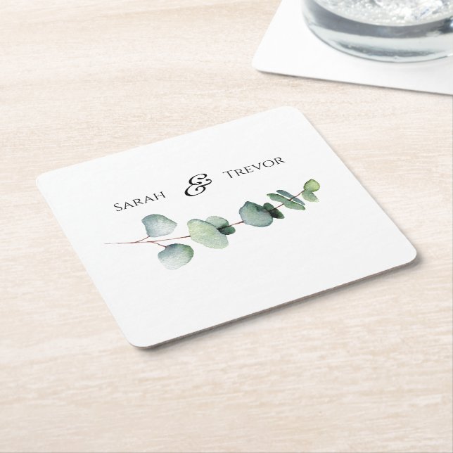 Eukalyptus Greenery Elegante Minimalistische Hochz Rechteckiger Pappuntersetzer (angewinkelt)