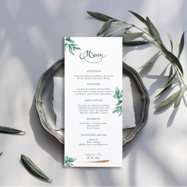 Eukalyptus Greenery Elegante Script Wedding Menükarte (Von Creator hochgeladen)
