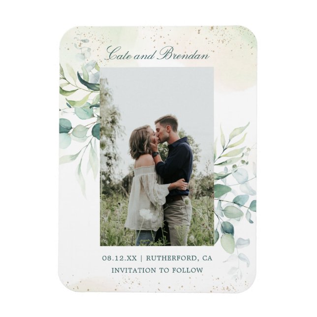 Eukalyptus Greenery Elegantes Foto Save the Date Magnet (Vertikal)