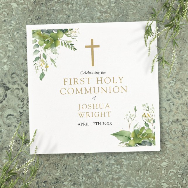 Eukalyptus Greenery Floral First Holy Communion Serviette (Eucalyptus Greenery Floral First Holy Communion Napkins)