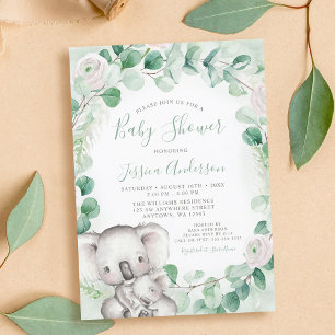 Eukalyptus Greenery Floral Koala Baby Shower Einladung