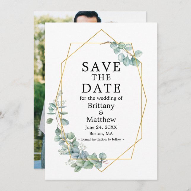 Eukalyptus Greenery Foto Geo Frame Sav Save The Date (Vorne/Hinten)