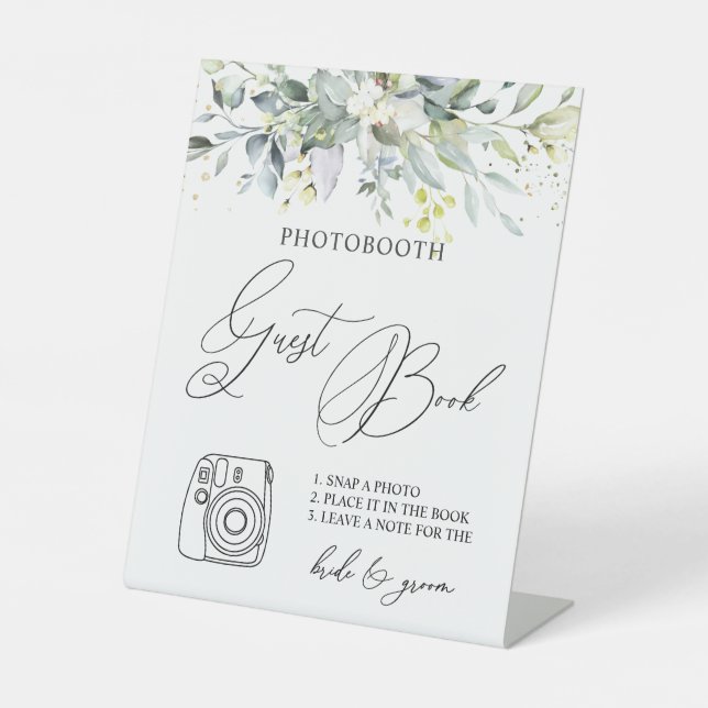 Eukalyptus Greenery Foto Guest Book Pedestal Sign Sockelschild (Vorderseite)