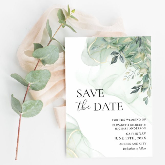 Eukalyptus Greenery Foto Save the Date Einladung (Von Creator hochgeladen)