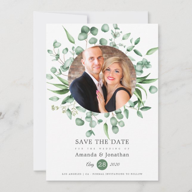 Eukalyptus Greenery Foto Wedding Save The Date (Vorderseite)