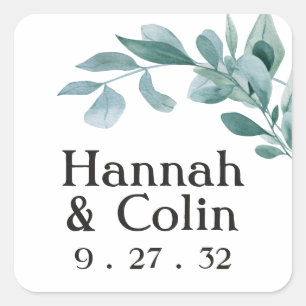 Eukalyptus Greenery Frame Green Blue Black Names Quadratischer Aufkleber