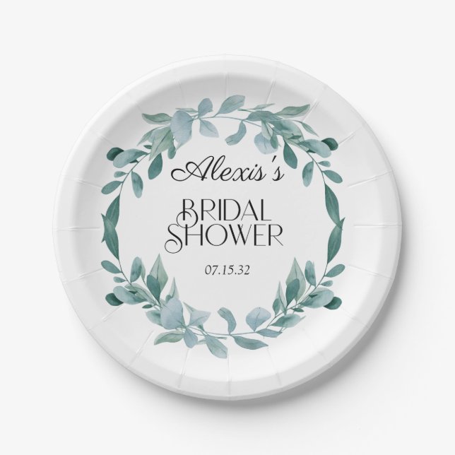 Eukalyptus Greenery Frame Green Blue Brautparty Pappteller (Vorderseite)