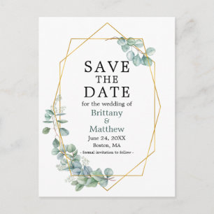 Eukalyptus Greenery Geo Frame Save the Date Postkarte