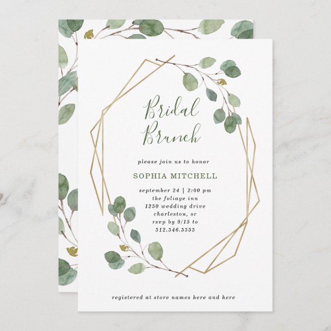Eukalyptus Greenery | Geometric Bridal Brunch Einladung (Vorne/Hinten)