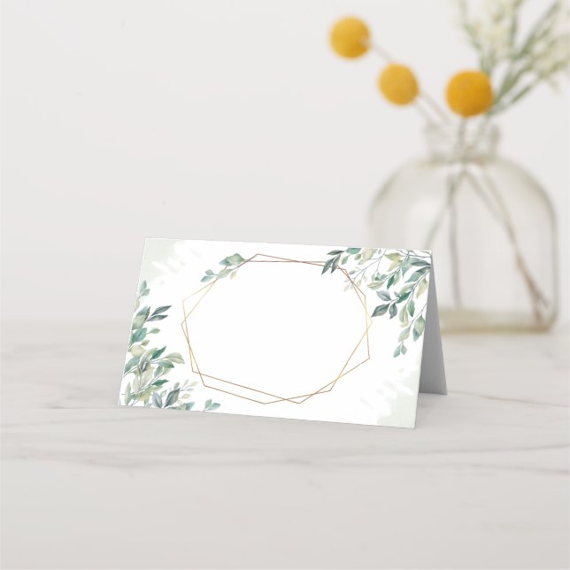Eukalyptus Greenery Geometric Frame Wedding Platzkarte (Vorderseite)