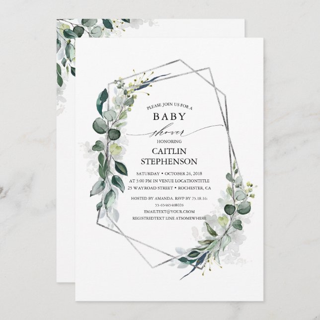 Eukalyptus Greenery Geometric Modern Baby Shower Einladung (Vorne/Hinten)