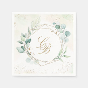 Eukalyptus Greenery Geometric Monogram Wedding Serviette