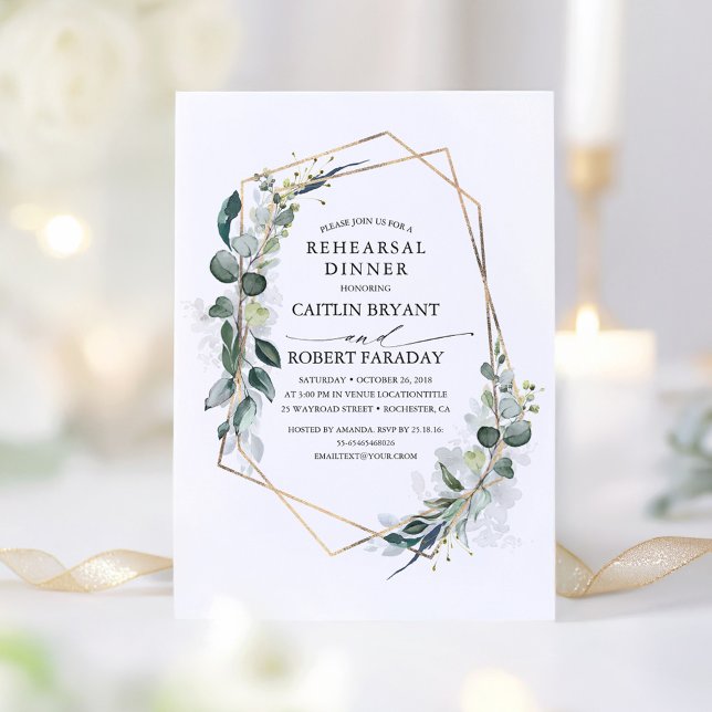 Eukalyptus Greenery Geometric Probe Abendessen Einladung (Greenery Elegant Rehearsal Dinner Invitation)