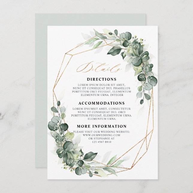 Eukalyptus Greenery Geometric Wedding Details Begleitkarte (Vorne/Hinten)