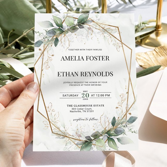 Eukalyptus Greenery Geometric Wedding Einladung (Von Creator hochgeladen)