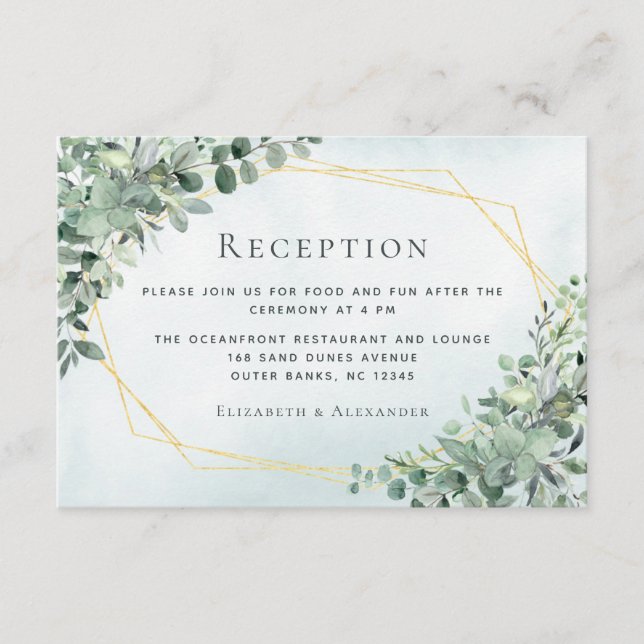 Eukalyptus Greenery Geometric Wedding Reception Begleitkarte (Vorderseite)