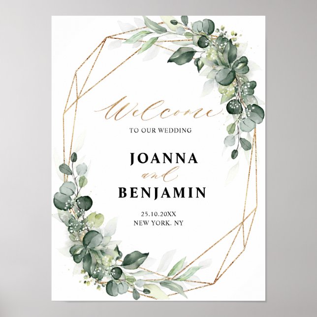 Eukalyptus Greenery Geometric Wedding Willkommen Poster (Vorne)