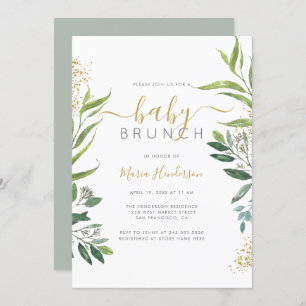 Eukalyptus Greenery & Gold Baby Dusche Brunch Einladung