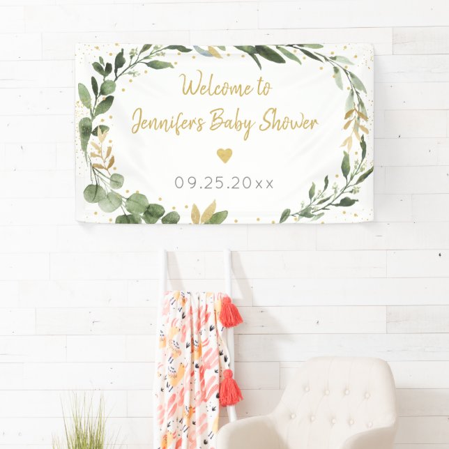 Eukalyptus Greenery Gold Baby Shower Banner (Insitu)