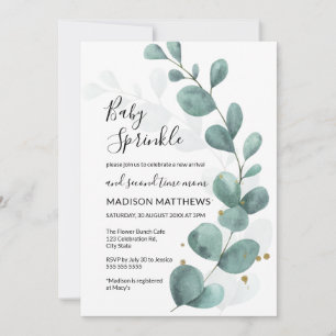 Eukalyptus Greenery & Gold Baby Sprinkle Invitati Einladung