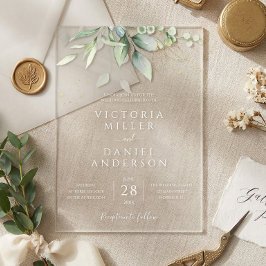 Eukalyptus Greenery Gold Blätter Botanische Hochze Acryleinladungen