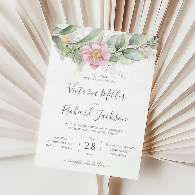 Eukalyptus Greenery Gold Blätter Botanische Hochze Einladung (Von Creator hochgeladen)