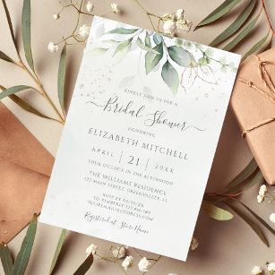 Eukalyptus Greenery Gold Blätter Brautparty Einladung