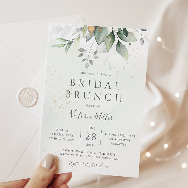 Eukalyptus Greenery Gold Blätter Bridal Brunch Einladung (Von Creator hochgeladen)