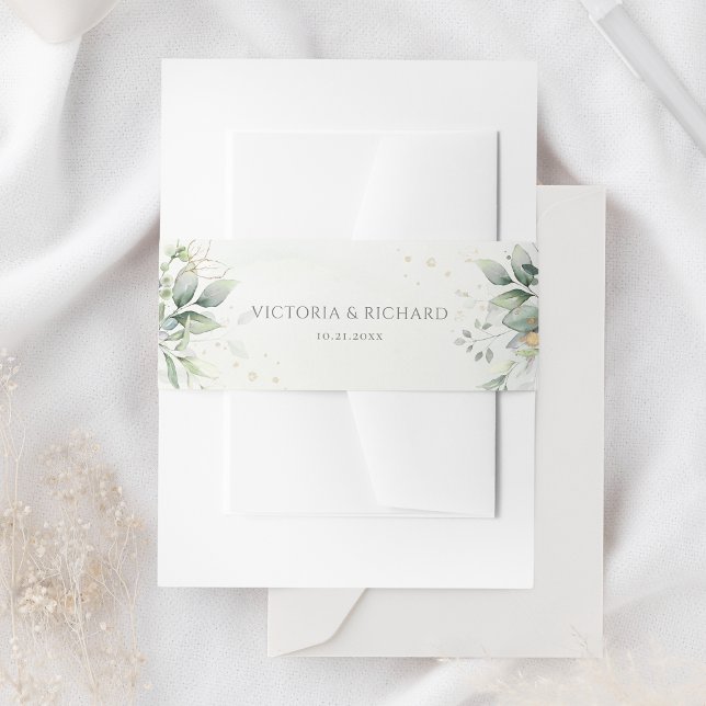 Eukalyptus Greenery Gold Blätter Elegante Hochzeit Einladungsbanderole (Von Creator hochgeladen)