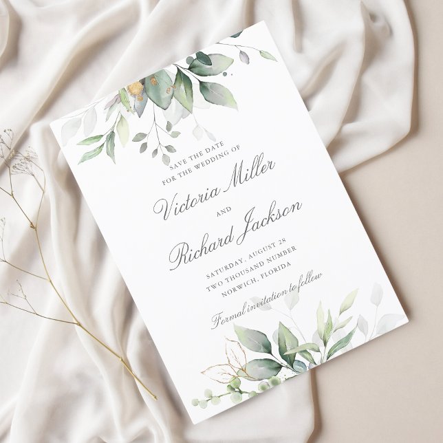 Eukalyptus Greenery Gold Blätter Elegante Hochzeit Save The Date (Von Creator hochgeladen)