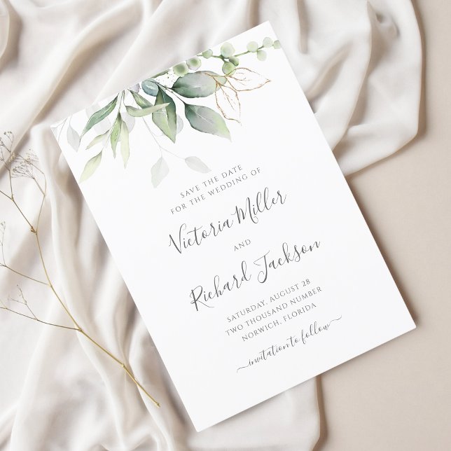 Eukalyptus Greenery Gold Blätter Elegante Hochzeit Save The Date (Von Creator hochgeladen)