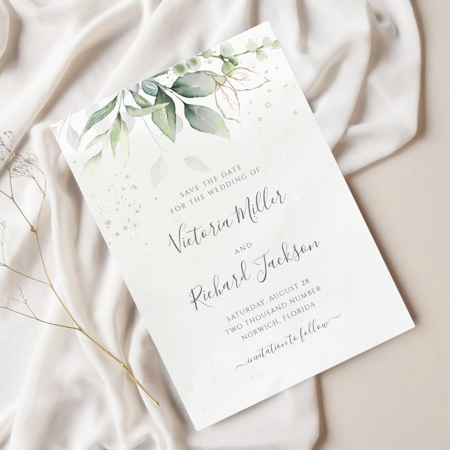 Eukalyptus Greenery Gold Blätter Elegante Hochzeit Save The Date (Von Creator hochgeladen)