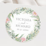 Eukalyptus Greenery Gold Blätter Elegante Runder Aufkleber<br><div class="desc">Beautiful enwicke seal stickers featuring pink floral watercolor eucalyptus and gold leaves.</div>