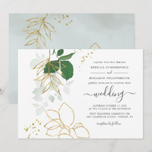 Eukalyptus Greenery Gold Blätter Geometric Wedding Einladung