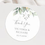 Eukalyptus Greenery Gold Blätter Hochzeit Vielen D Runder Aufkleber<br><div class="desc">Schöne Hochzeit Vielen Dank Sie Aufkleber mit Aquarellfarbe Eukalyptus und Gold Blätter.</div>